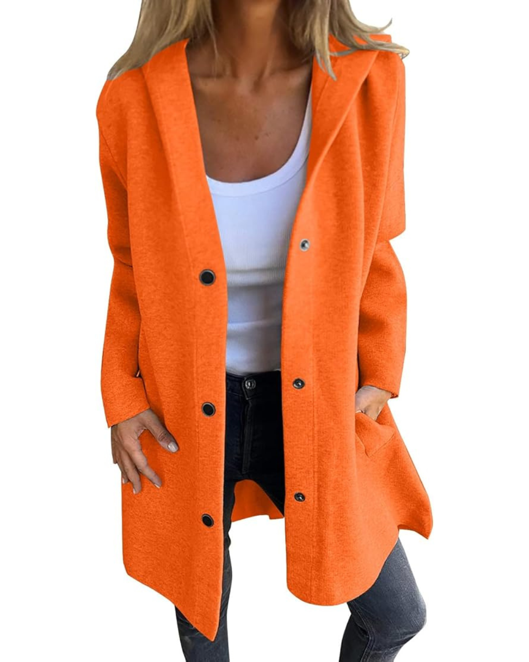 Chaqueta informal con botones frontales y bolsillos para mujer®