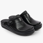 Zuecos Barcelona de Cuero Natural Negro