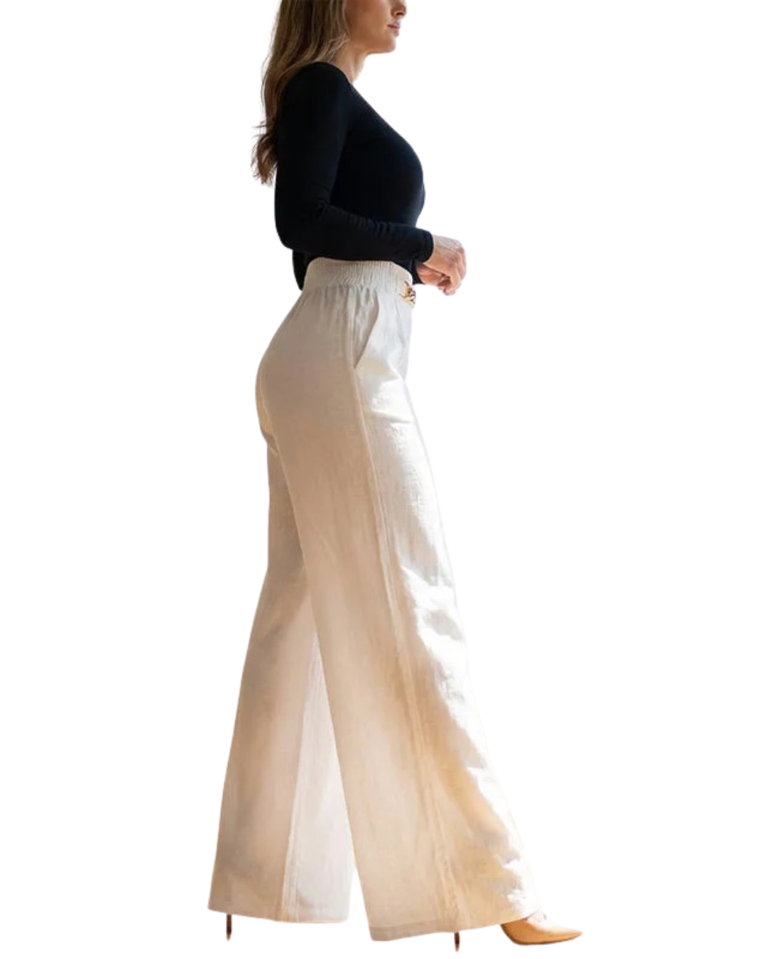 Pantalón de Talle Alto con Pernera Ancha y Detalle de Cinturón