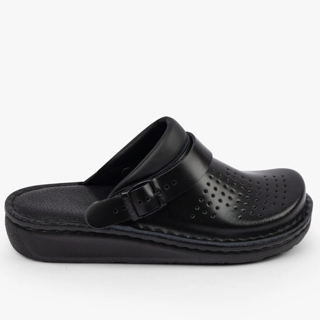 Zuecos Barcelona de Cuero Natural Negro