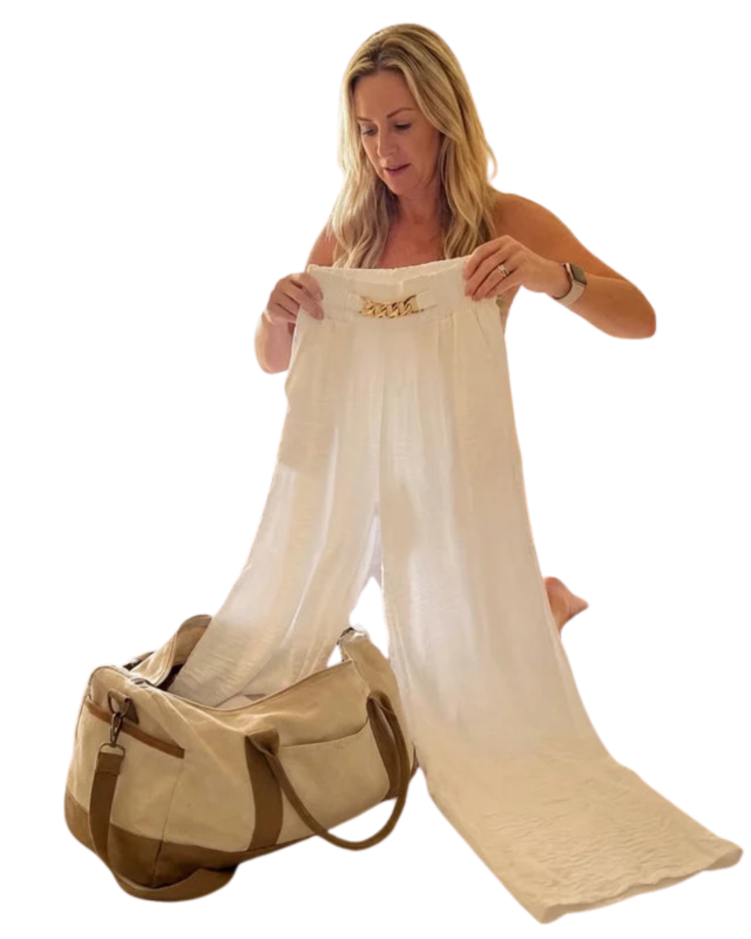 Pantalón de Talle Alto con Pernera Ancha y Detalle de Cinturón