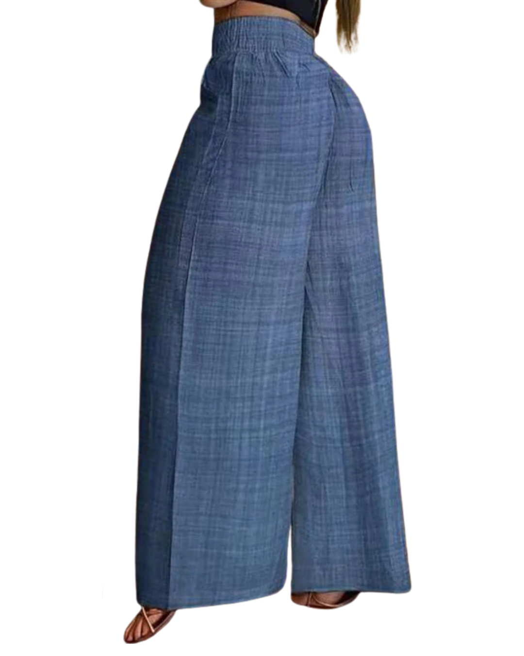 Pantalón de Talle Alto con Pernera Ancha y Detalle de Cinturón