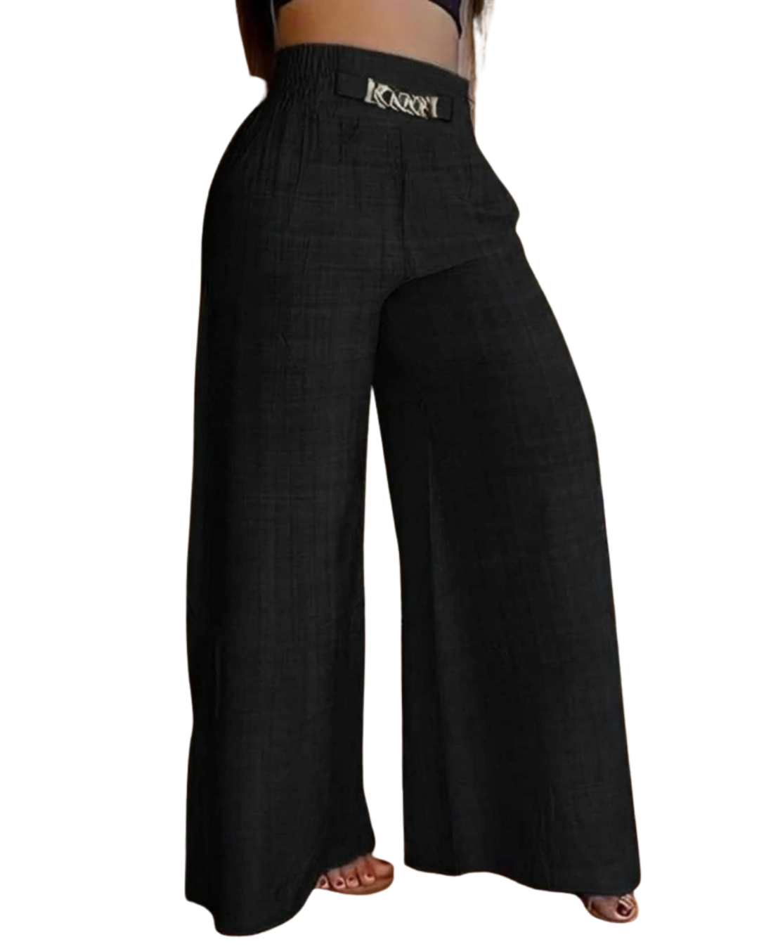 Pantalón de Talle Alto con Pernera Ancha y Detalle de Cinturón