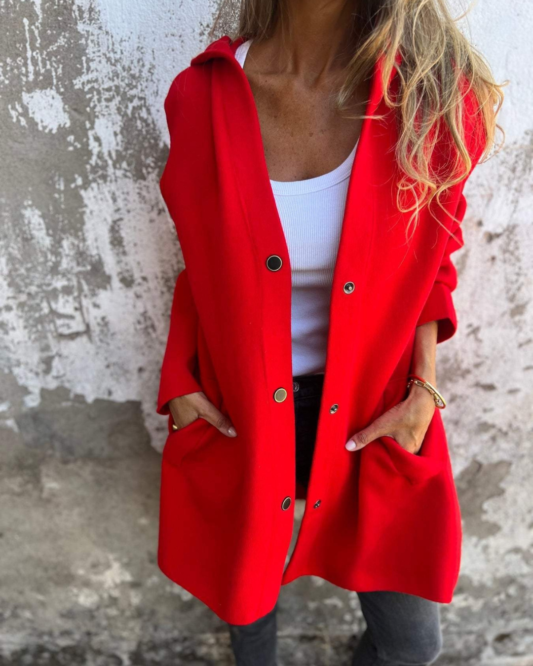 Chaqueta informal con botones frontales y bolsillos para mujer®