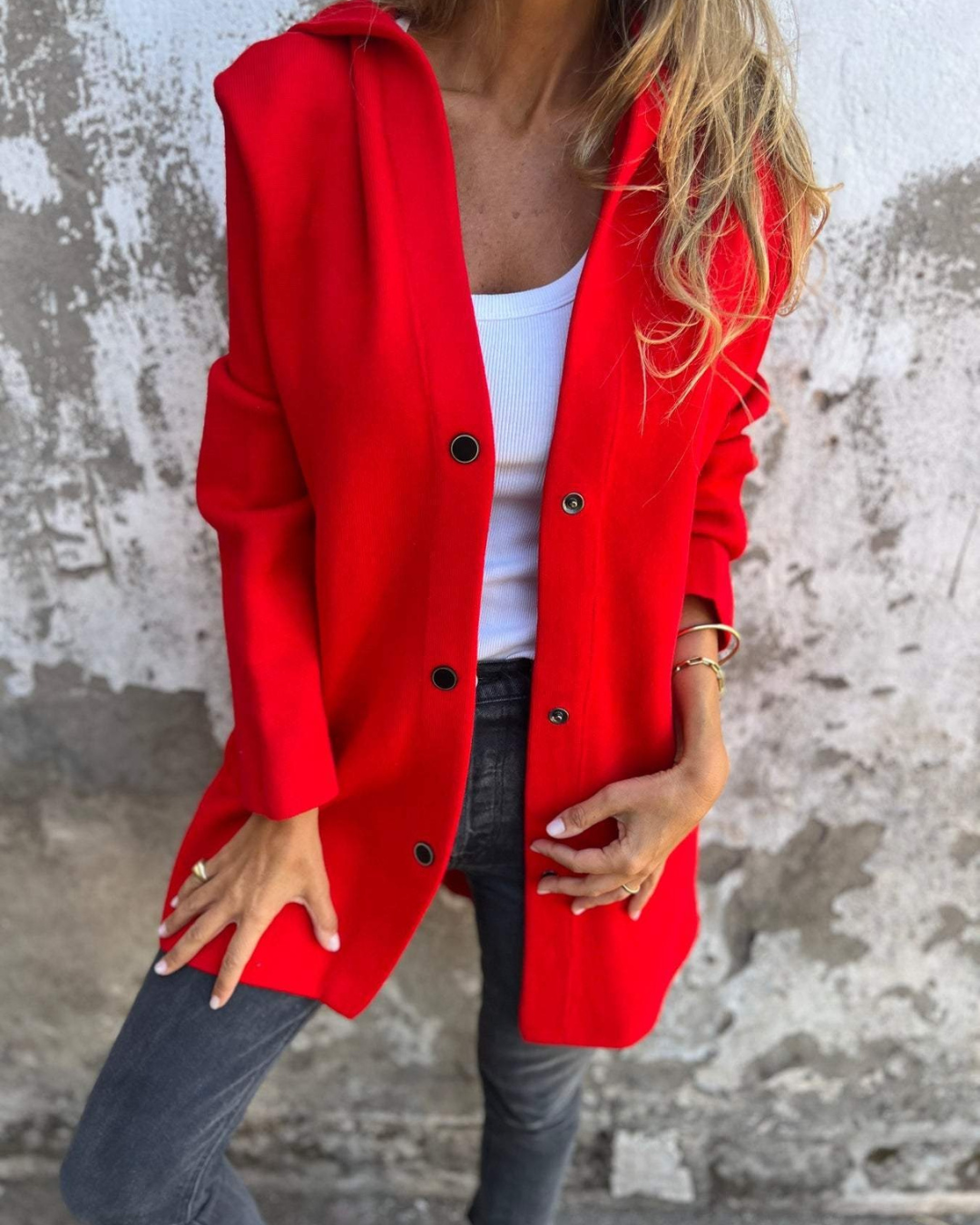 Chaqueta informal con botones frontales y bolsillos para mujer®